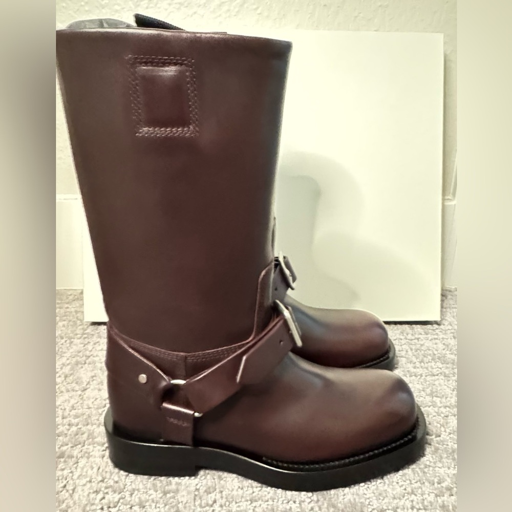 Burberry Brown Leather Combat Moto Boots